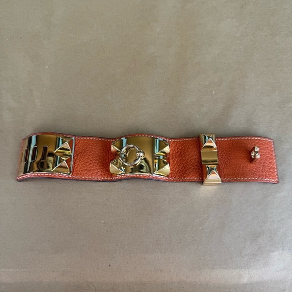 Hermes Collier De Chien Leather Gold Orange Bracelet Small - Picture 1 of 11